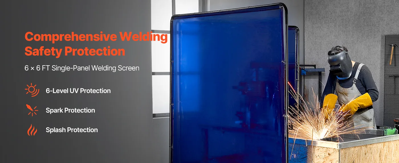 VEVOR Welding Screen with Frame Blue 6 x 6 ft. overview