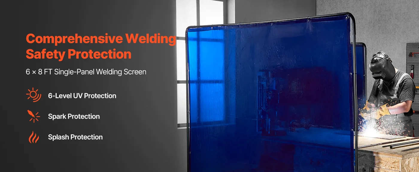 VEVOR Welding Screen with Frame Blue 6 x 8 ft. overview