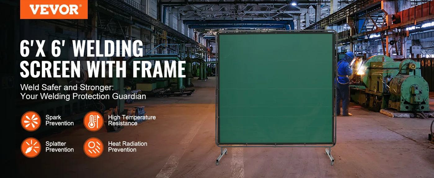 VEVOR Welding Screen with Frame Green 6 x 6 ft. overview