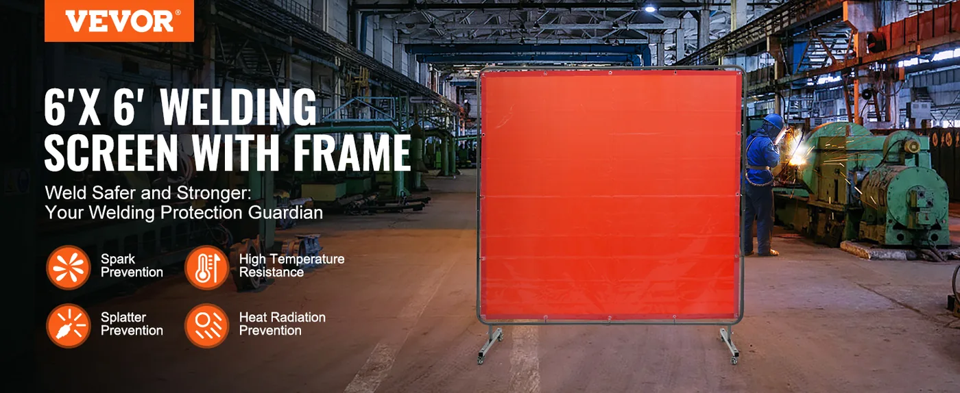 VEVOR Welding Screen with Frame Red 6 x 6 ft. overview
