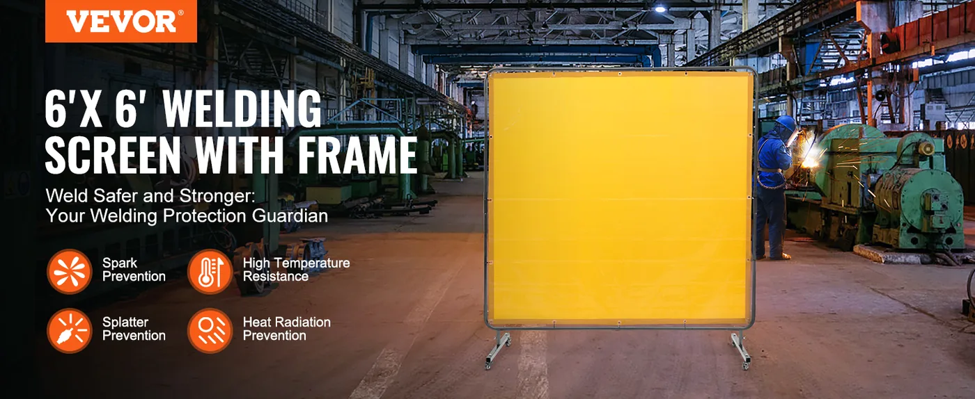VEVOR Welding Screen with Frame Yellow 6 x 6 ft. overview