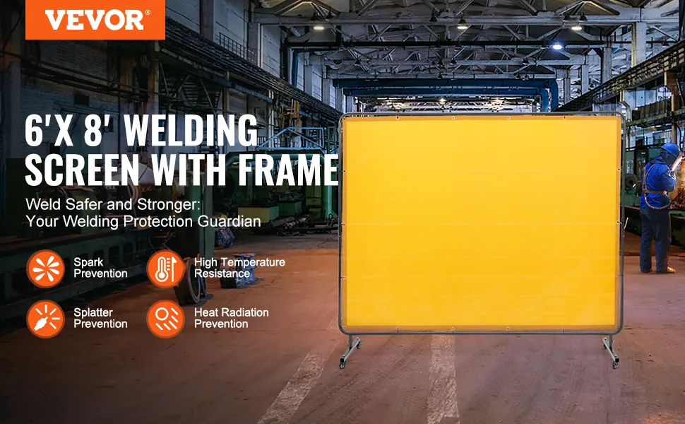 VEVOR Welding Screen with Frame Yellow 6 x 8 ft. overview