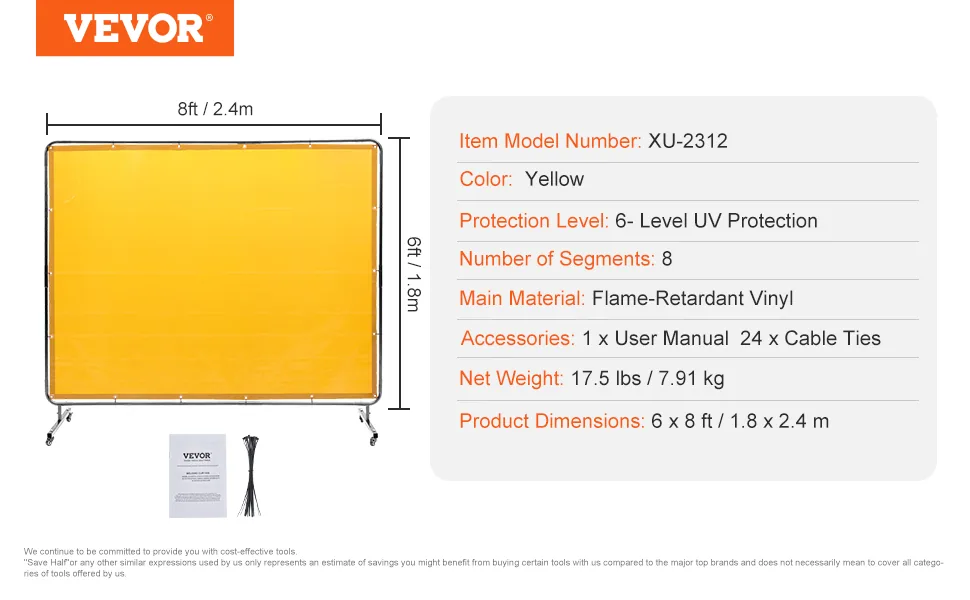 VEVOR Welding Screen with Frame Yellow 6 x 8 ft. feature 5