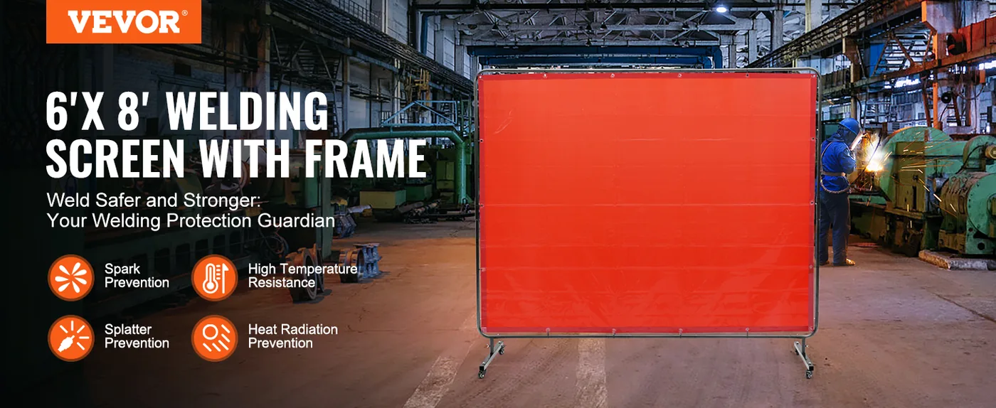 VEVOR Welding Screen with Frame Red 6 x 8 ft. overview
