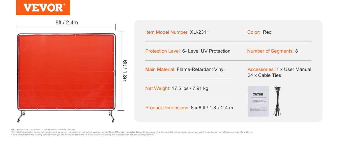 VEVOR Welding Screen with Frame Red 6 x 8 ft. feature 5