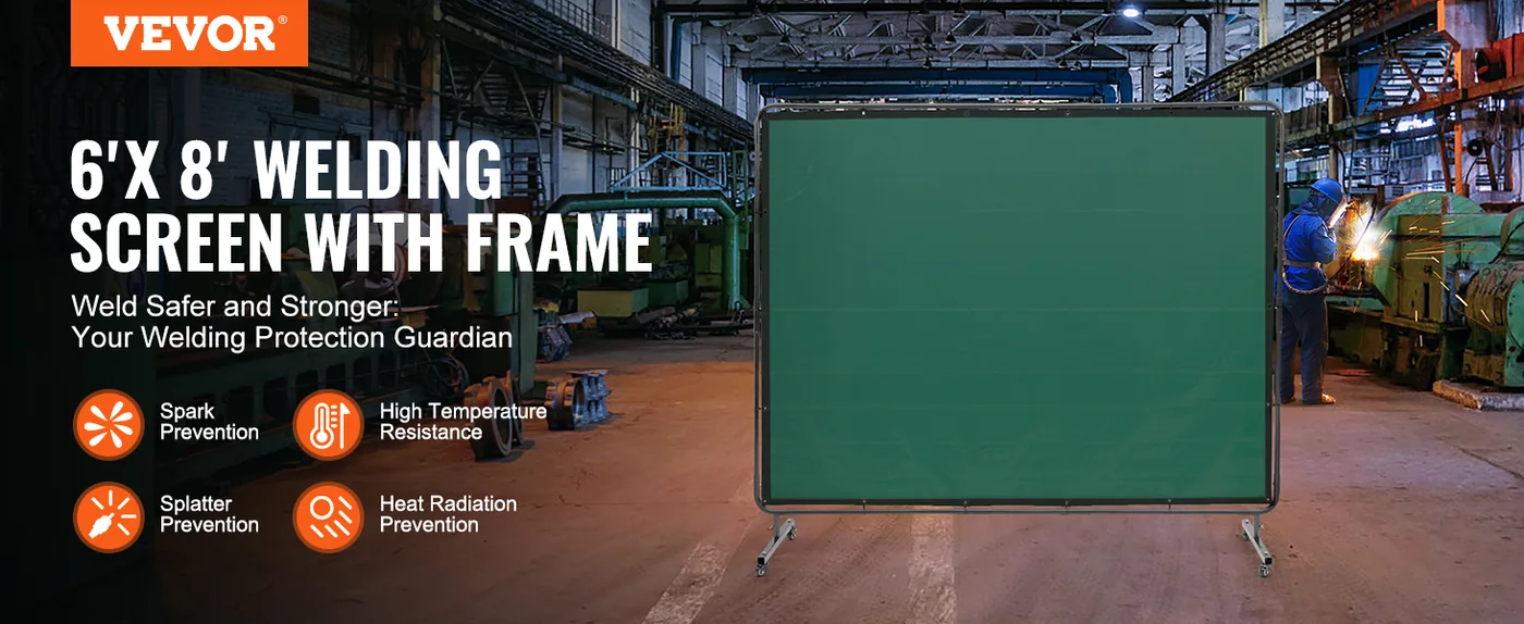 VEVOR Welding Screen with Frame Green 6 x 8 ft. overview