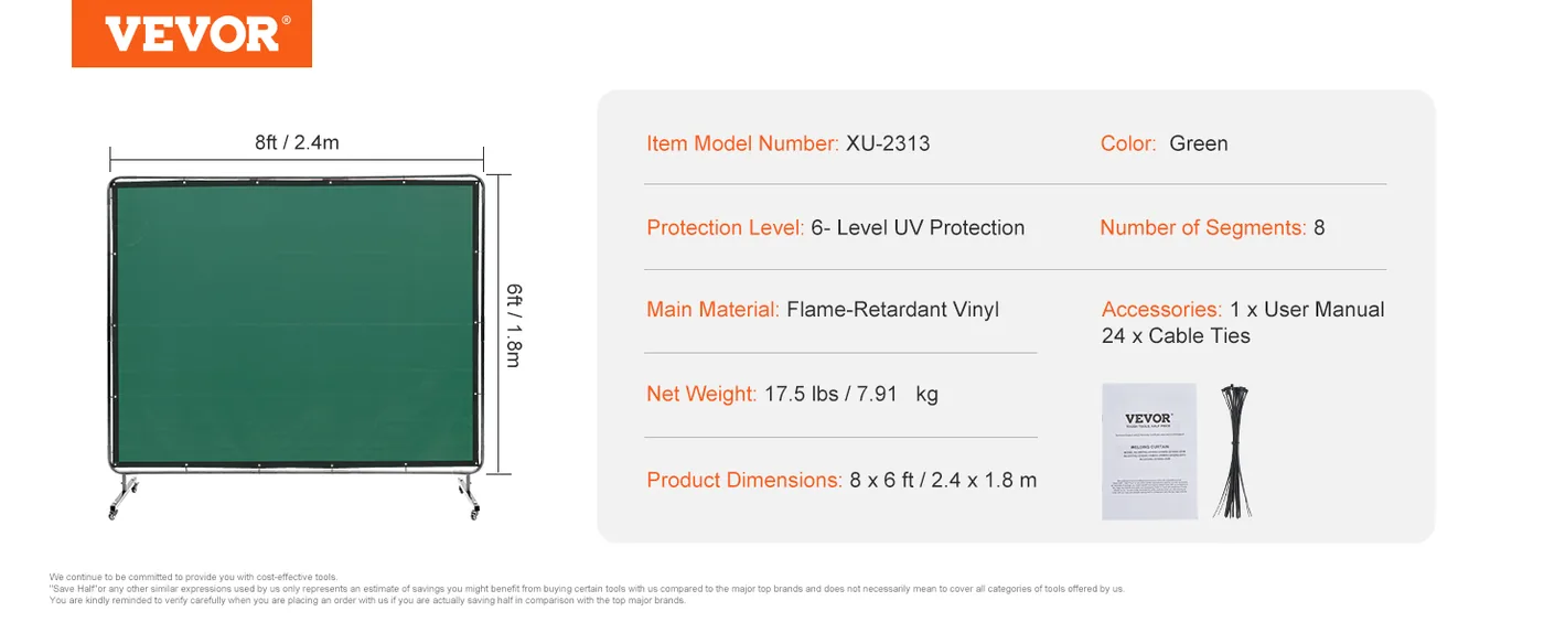 VEVOR Welding Screen with Frame Green 6 x 8 ft. feature 5