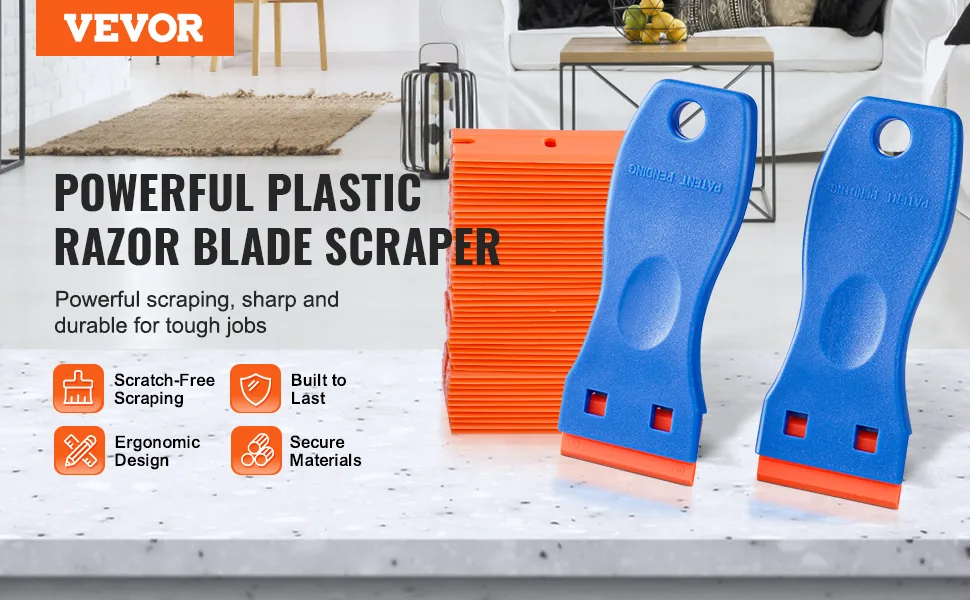 VEVOR Plastic Razor Blade Scraper Set with 2 Blade Scrapers overview