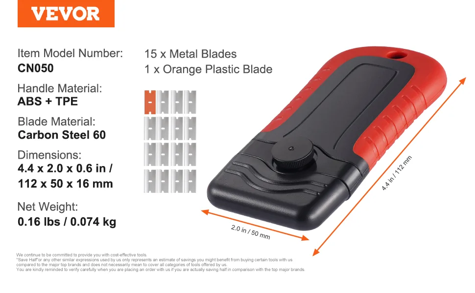 VEVOR Razor Blade Scraper Metal Plastic + TPE Single Item wi feature 5