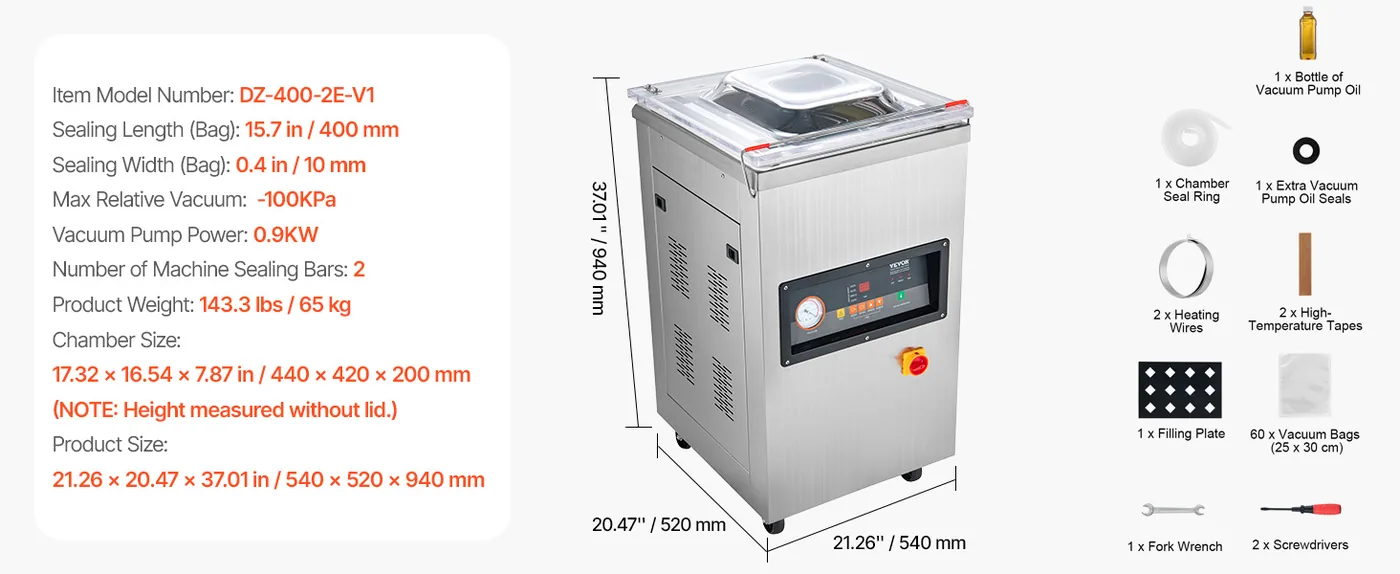 VEVOR Chamber Vacuum Sealer Floor-Standing 1000W feature 1
