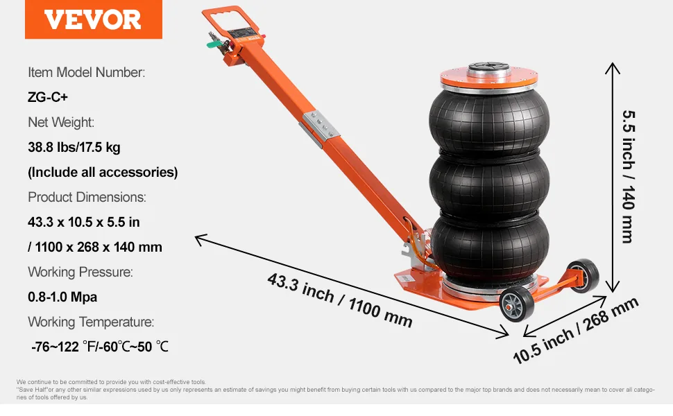 VEVOR Air Jack Adjustable Long Handle Orange feature 5
