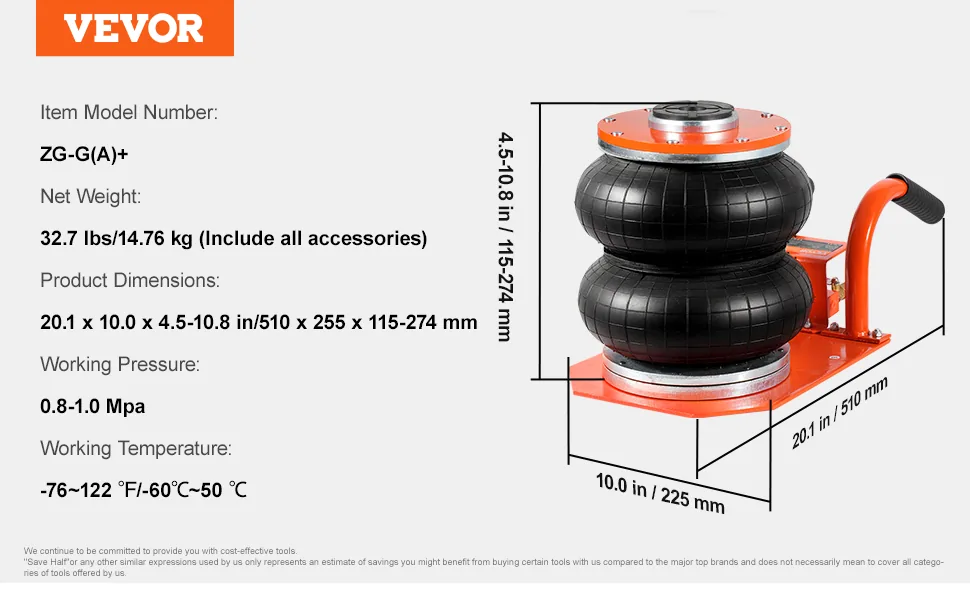 VEVOR Air Jack Short Grip Handle Orange feature 5