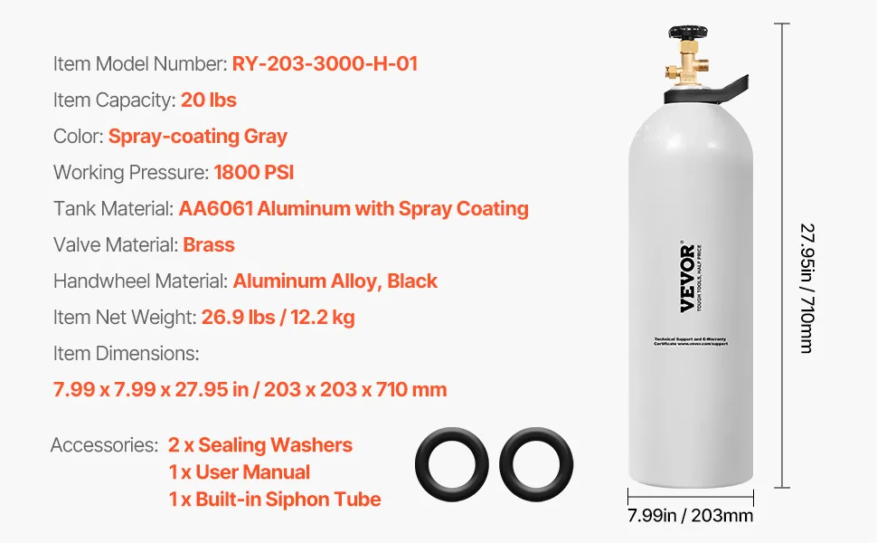 VEVOR CO2 Tank 20lbs feature 4