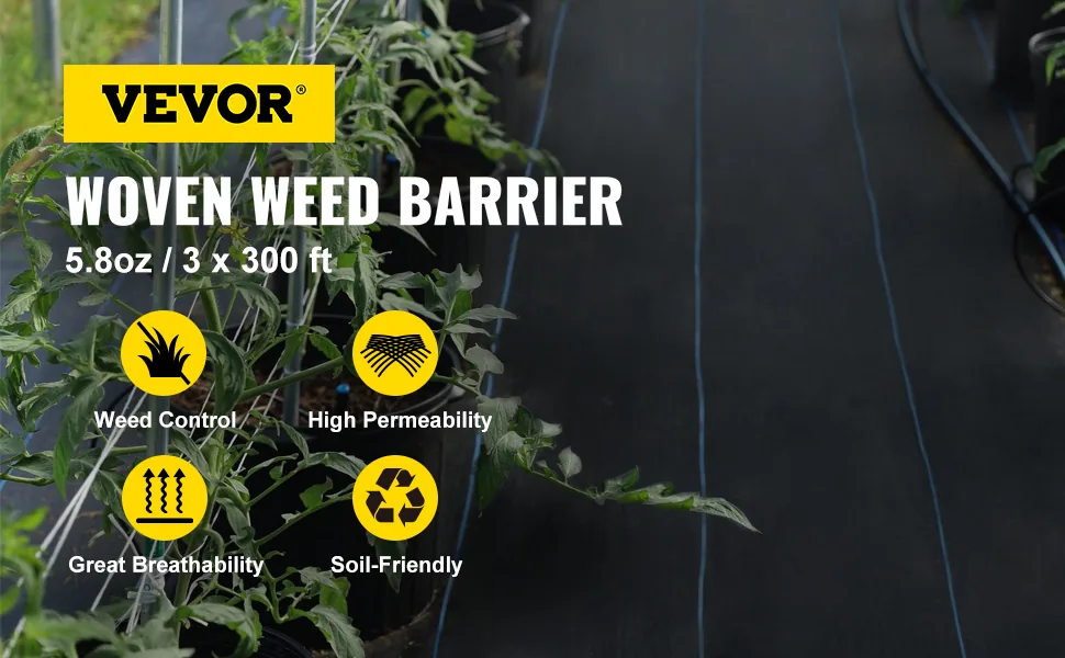 VEVOR 5.8 oz Weed Barrier 3 x 300 ft Landscape Fabric overview
