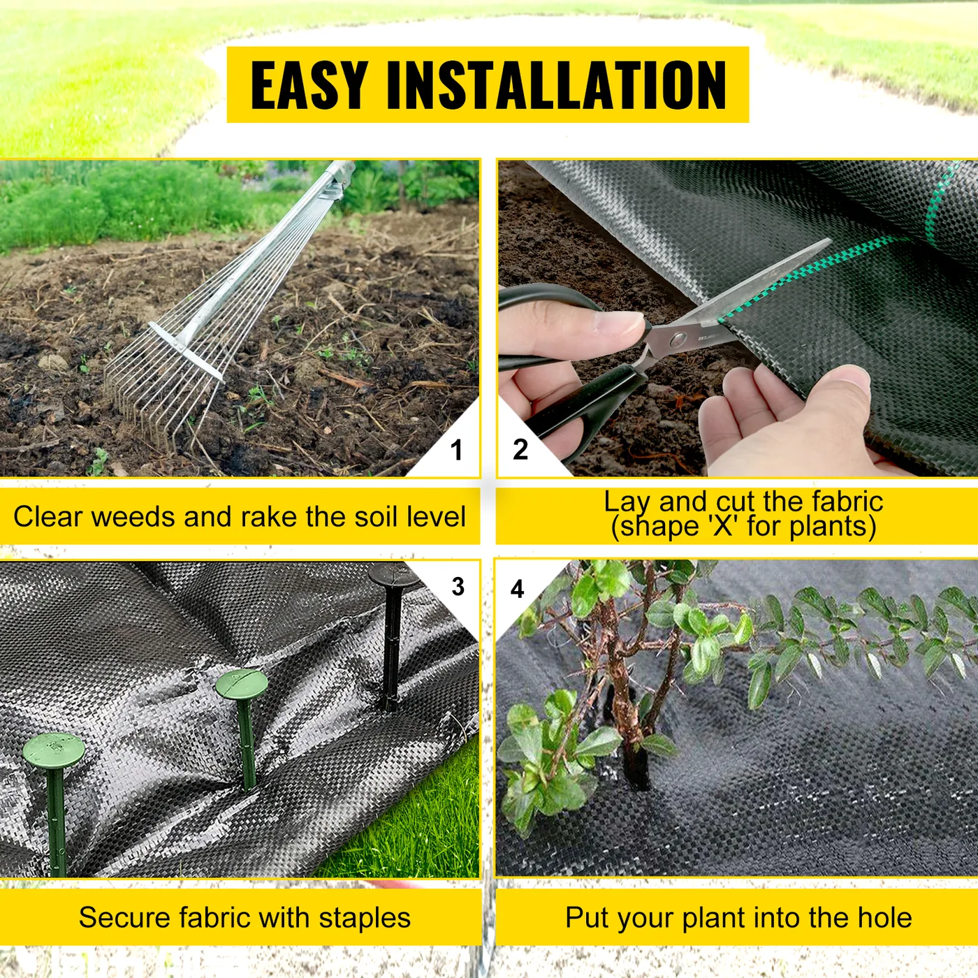 VEVOR 5.8 oz Weed Barrier 3 x 300 ft Landscape Fabric water permeable detail 2