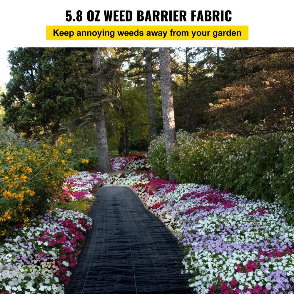 VEVOR 5.8 oz Weed Barrier 4 x 100 ft Landscape Fabric in use