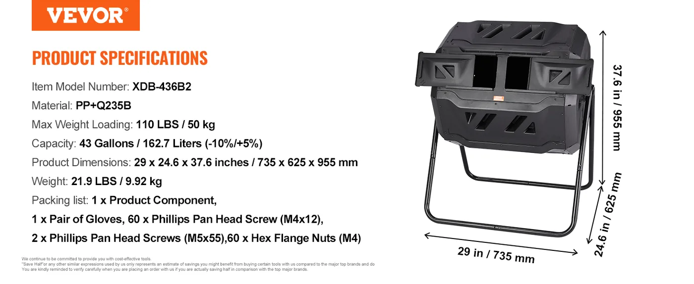 VEVOR outdoor compost tumbler with steel frame