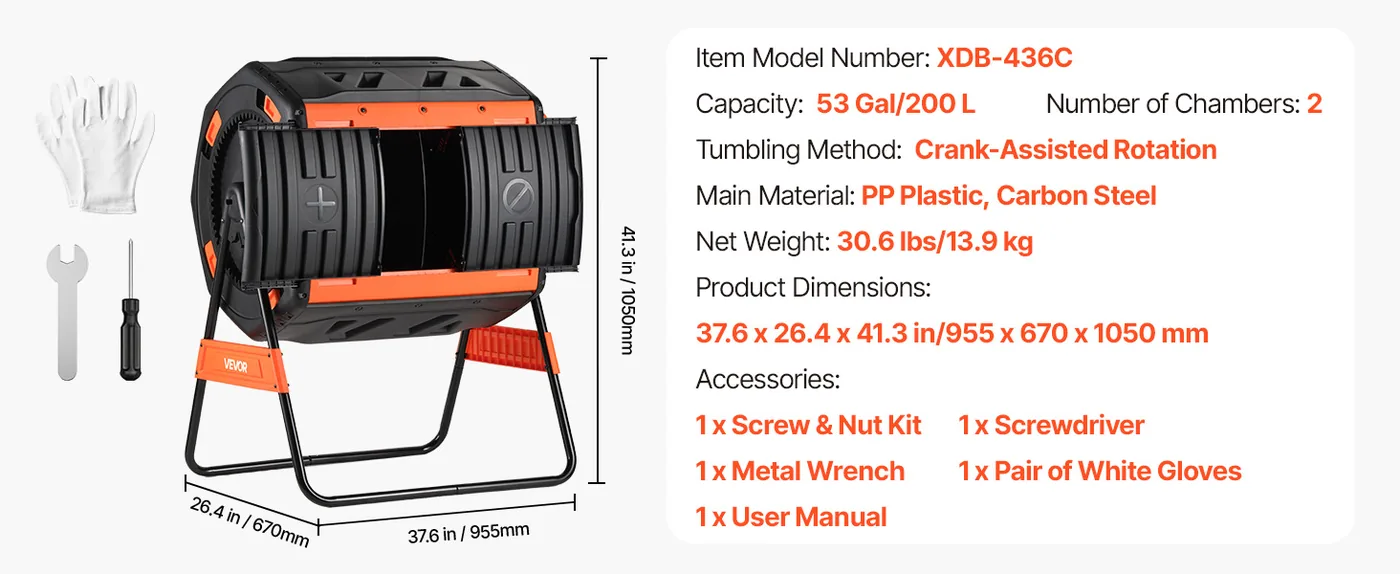 VEVOR Compost Tumbler 53gal feature 5