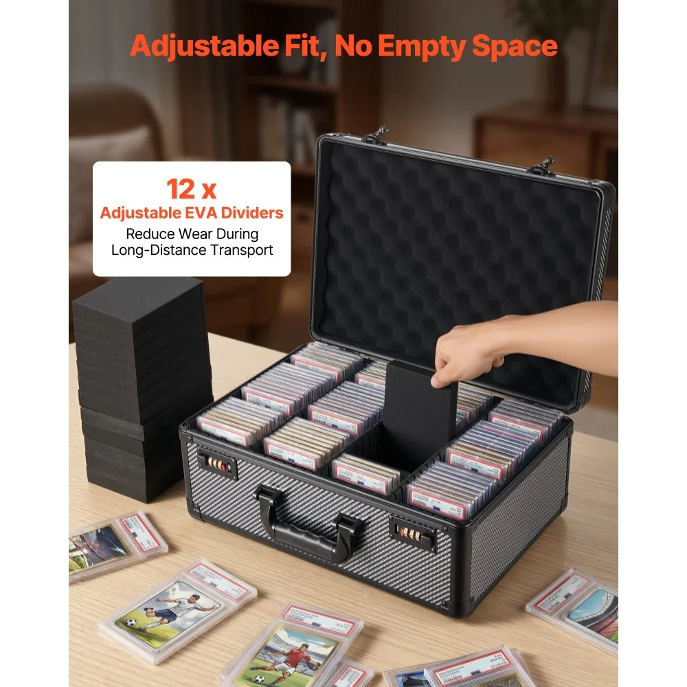VEVOR graded card case open with PSA slabs organized