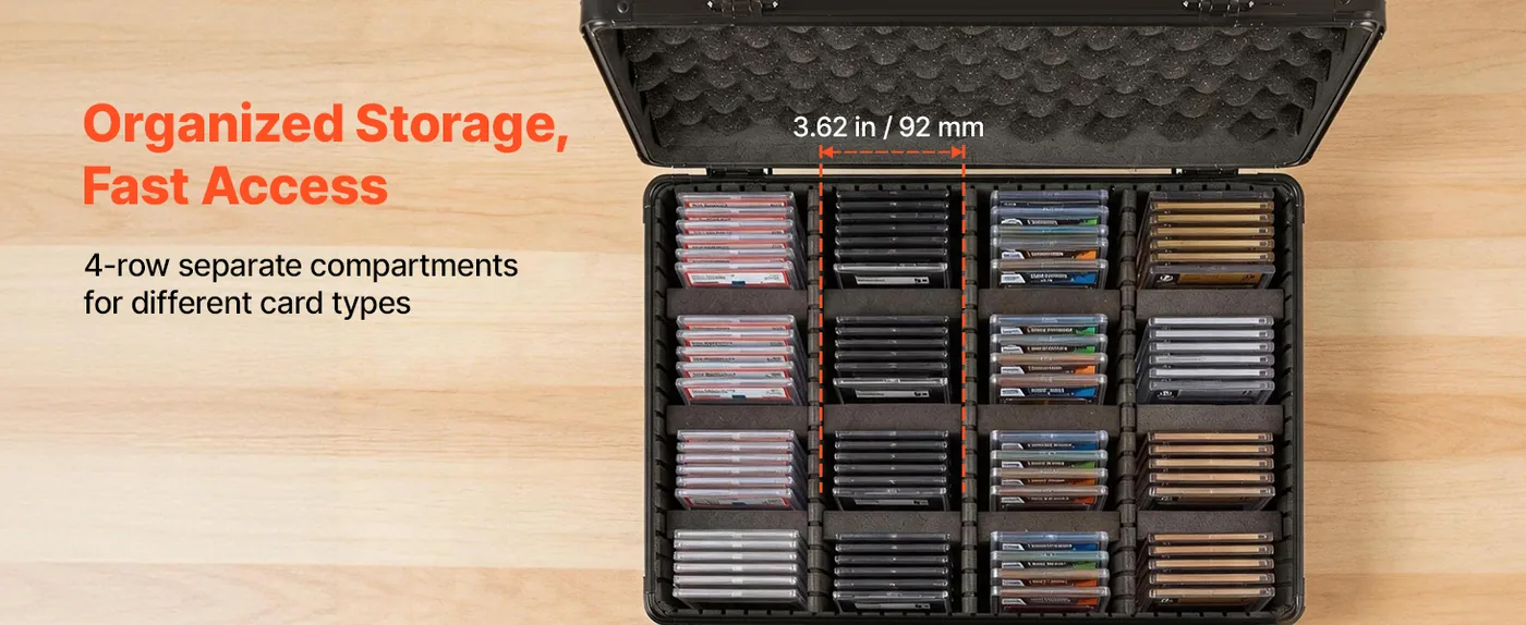 VEVOR 4 Row Graded Card Case 162 PSA Slabs Black & White Organized Compartment