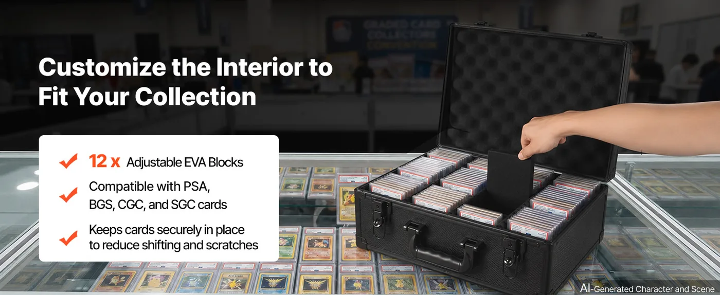 VEVOR 4 Row Graded Card Case 120 PSA Slabs Black Adjustable Dividers