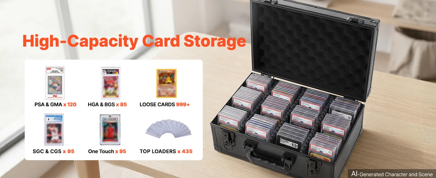 VEVOR 4 Row Graded Card Case 120 PSA Slabs Black Large Capacity