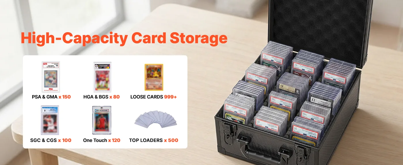 VEVOR 3 Row Graded Card Case 150 PSA Slabs Black Large Capacity