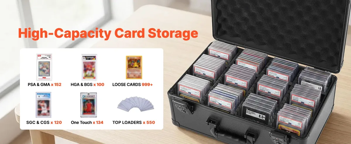VEVOR 4 Row 152 PSA Graded Card Case TSA Lock Large Capacity