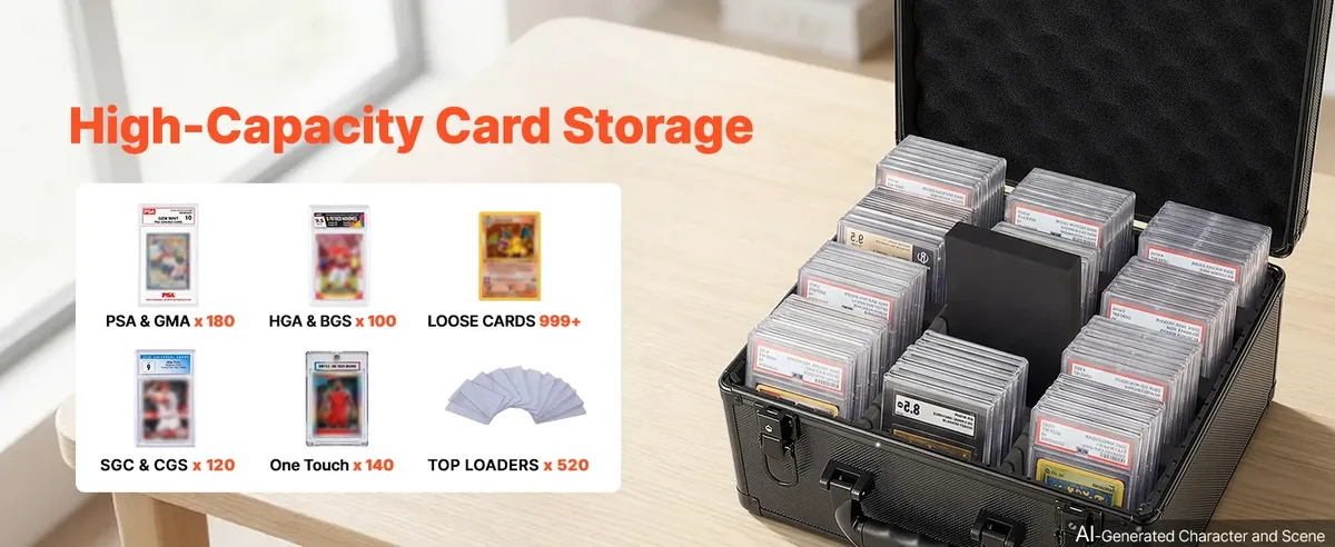 VEVOR 3 Row 180 PSA Graded Card Case with Key Large Capacity