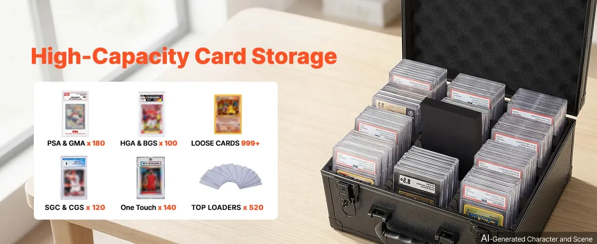 VEVOR 3 Row 180 PSA Graded Card Storage Box with Lock Large Capacity