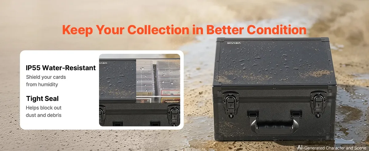 VEVOR 3 Row 180 PSA Graded Card Storage Box with Lock Water & Dust Protection