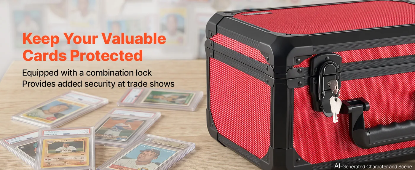 VEVOR 3 Row Graded Card Case 96 PSA Slabs Lockable Red Enhanced Security