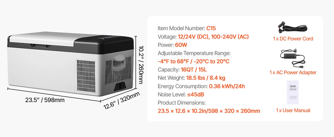 VEVOR 16 qt portable car refrigerator for travel