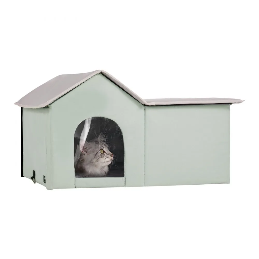 VEVOR green heated cat house front view