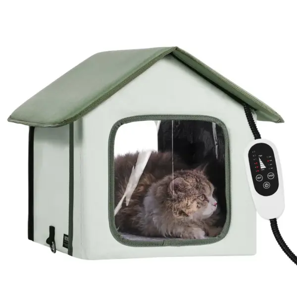 VEVOR green heated cat house front view