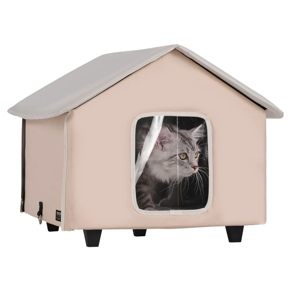 VEVOR brown heated cat house front view