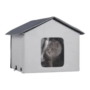 VEVOR gray heated cat house front view