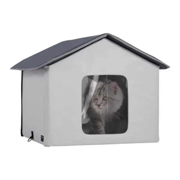 VEVOR gray heated cat house front view