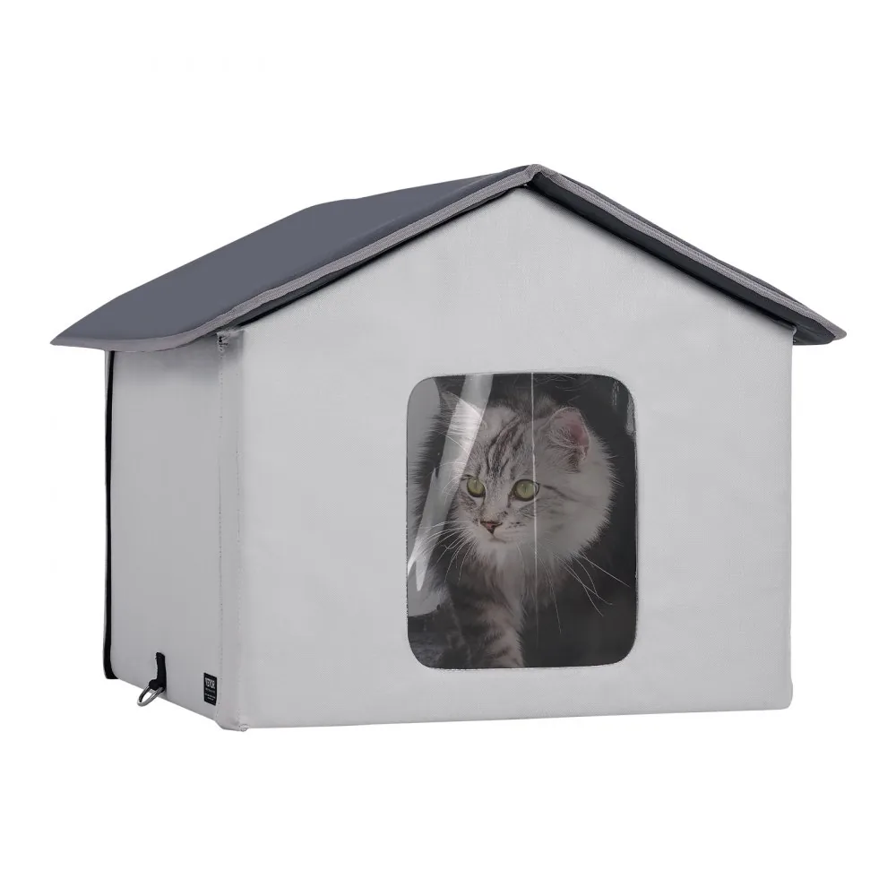 VEVOR gray heated cat house front view