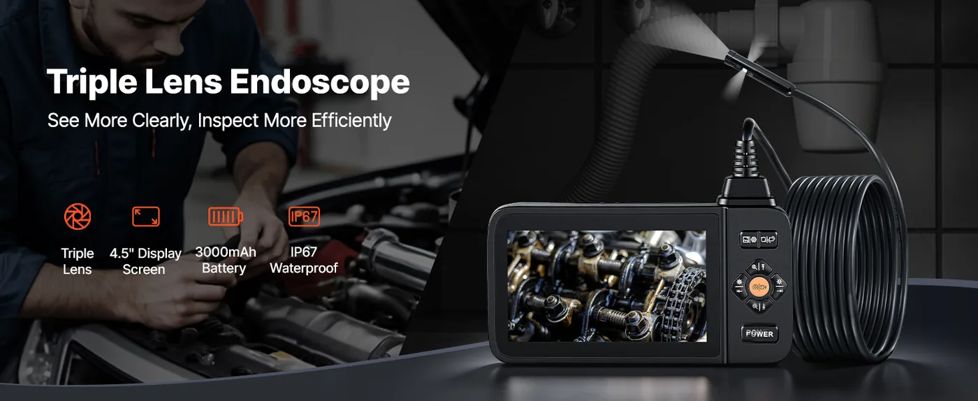 VEVOR Triple Lens Endoscope with Light 4.5 inch overview