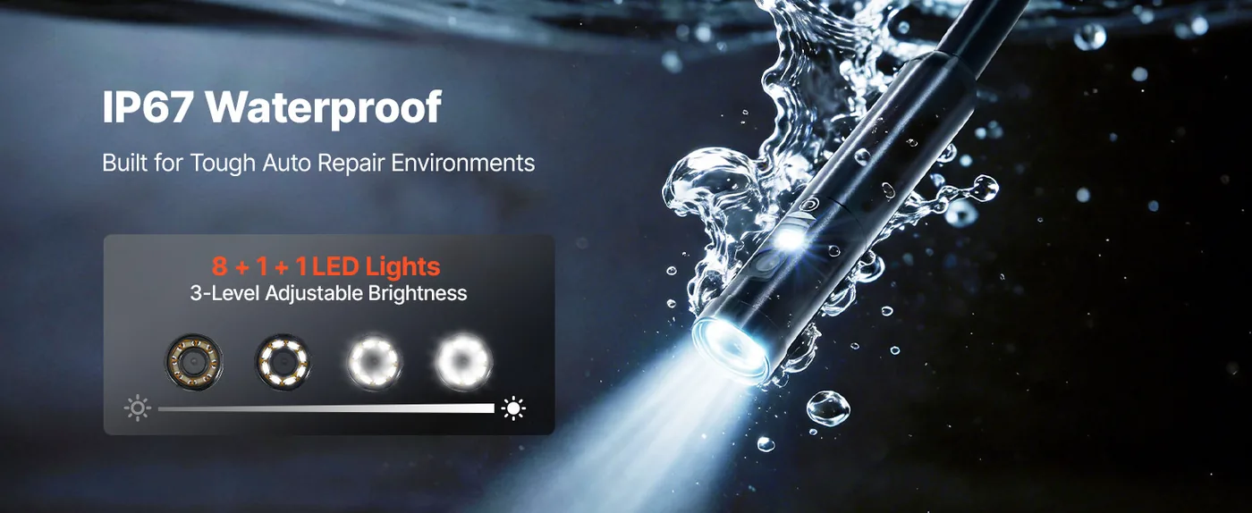 VEVOR Triple Lens Endoscope with Light 4.5 inch IP67 Waterproof