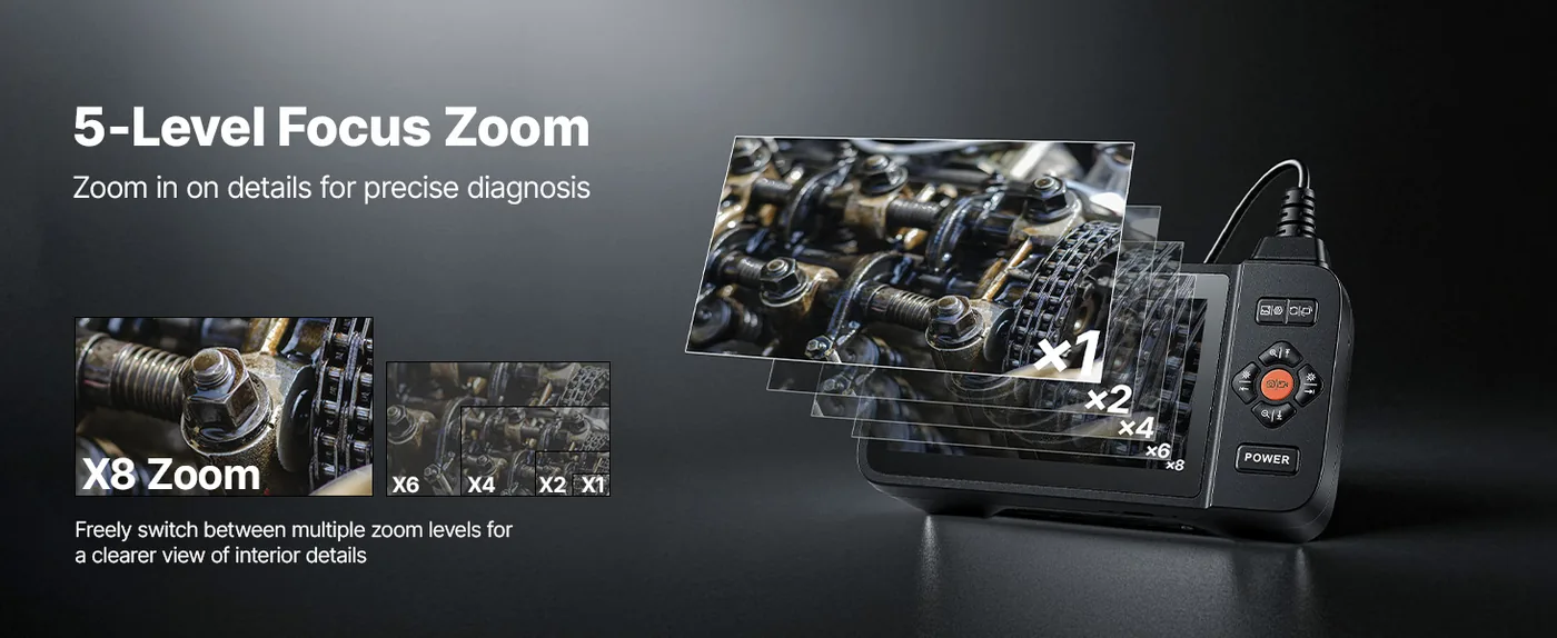 VEVOR Triple Lens Endoscope with Light 4.5 inch 5-Level Focus Zoom
