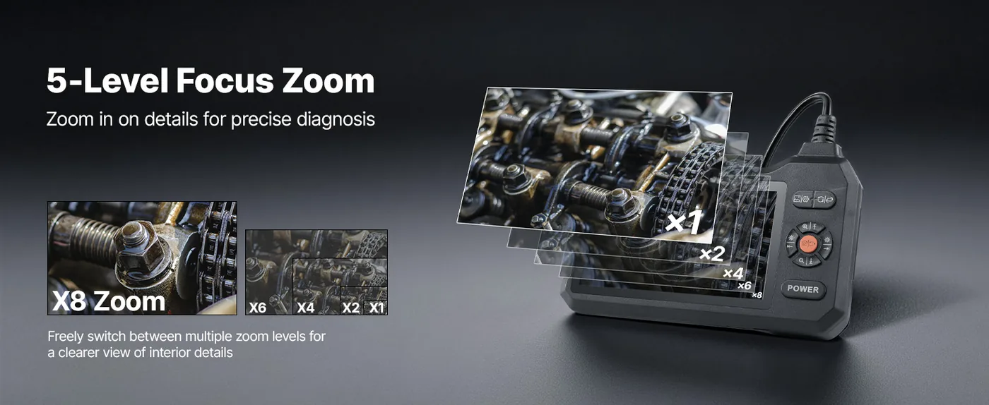 VEVOR Triple Lens Endoscope with Light 5 inch 5-Level Focus Zoom