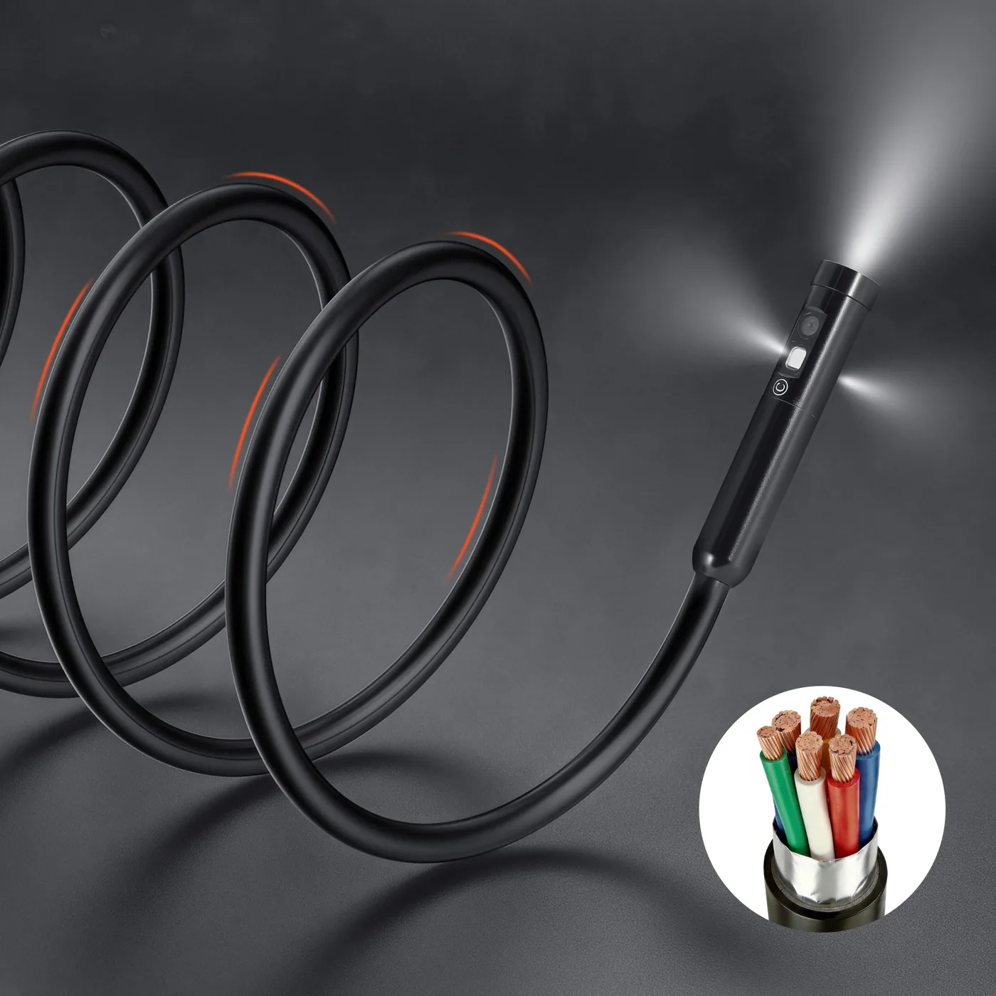 VEVOR Triple Lens Endoscope with Light 5 inch 16.4 ft Extended Rigid Cable