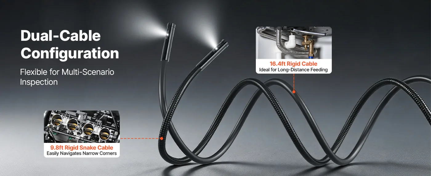 VEVOR Triple Lens Endoscope with Dual-Cable Setup 7 inch Dual-Cable Configuration