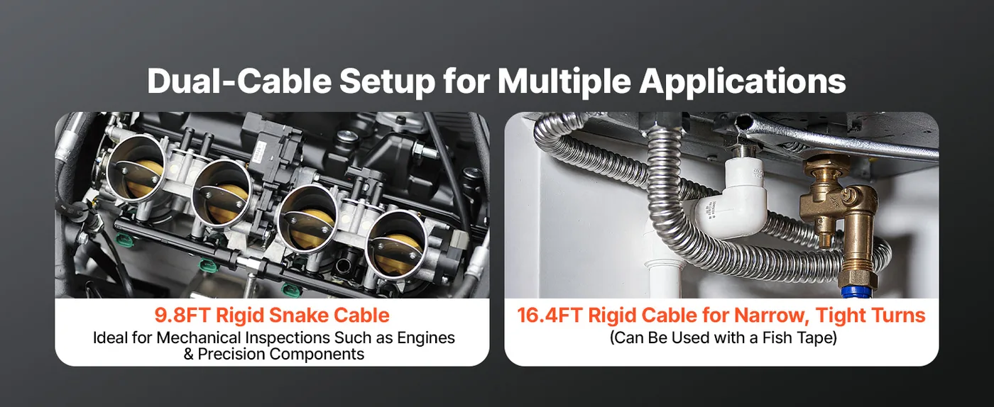 VEVOR Triple Lens Endoscope with Dual-Cable Setup 7 inch Multiple Applications