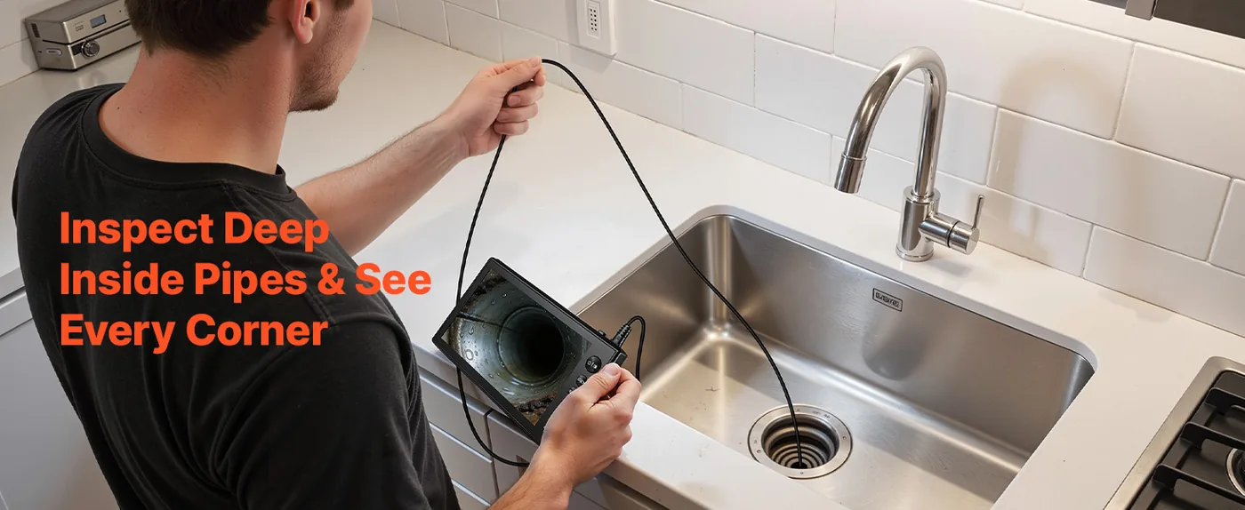 VEVOR Triple Lens Endoscope with Dual-Cable Setup 7 inch Plumbing Inspection