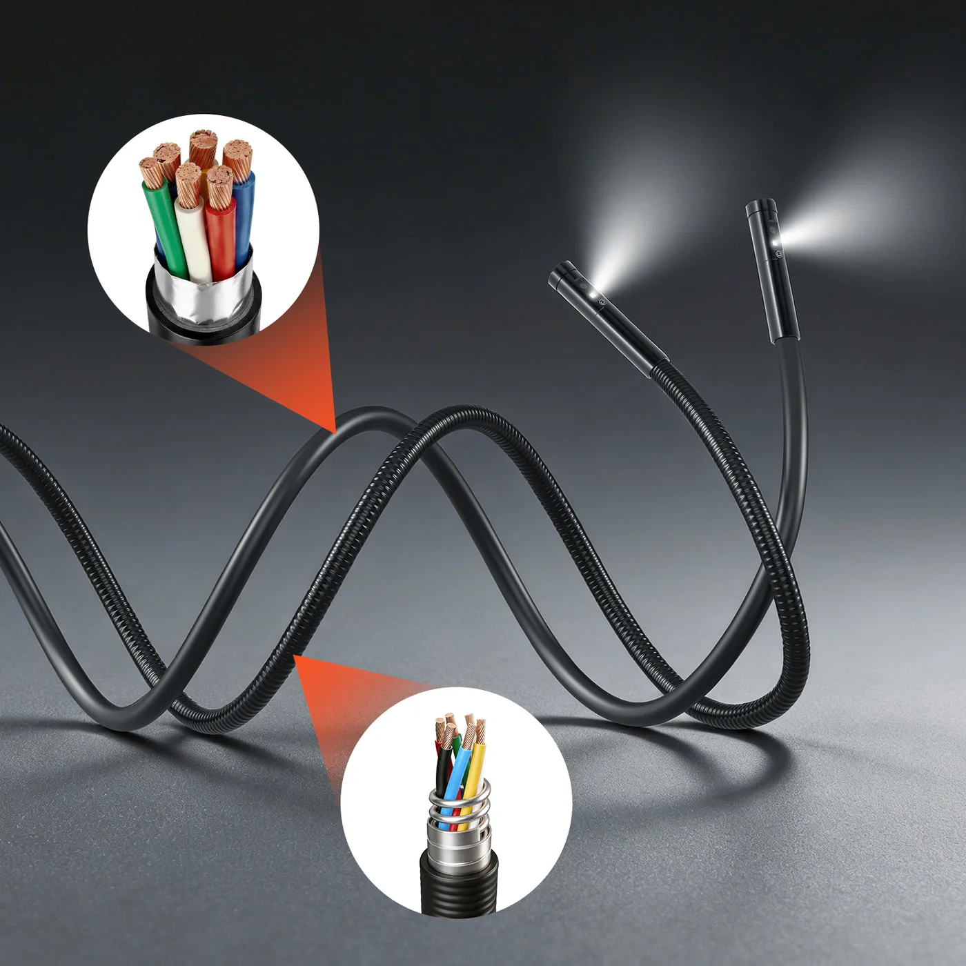 VEVOR Triple Lens Endoscope with Dual-Cable Setup 7 inch Dual-Cable Configuration