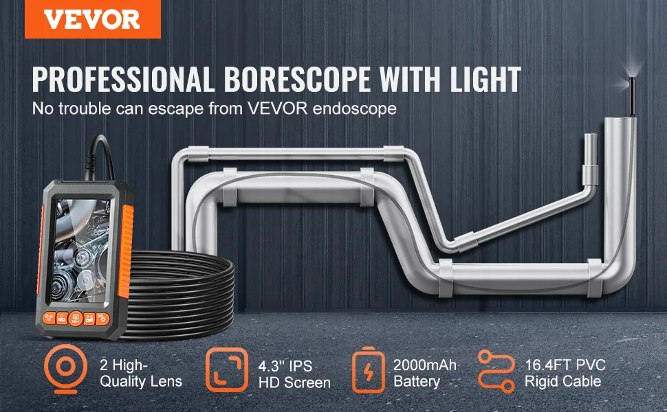 VEVOR Endoscope Camera with Light Dual Lens 4.3 inch overview