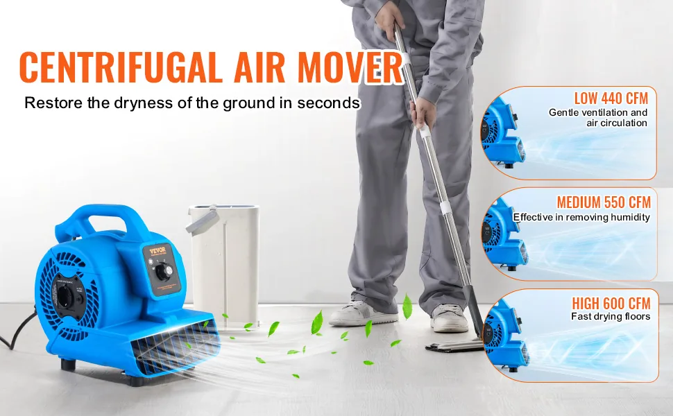 VEVOR Floor Blower 0°、 20°、45°、90° 1300 RPM feature 1